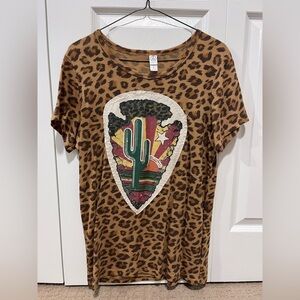 Alternative Leopard Print Tee with Cactus Graphic